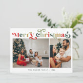 Elegante Retro Kleurrijke 2 Foto Feestdagenkaart (Staand voorkant)