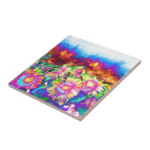 Elegante retro kleurrijke abstracte Zonnebloemveld Tegeltje (Zijkant)