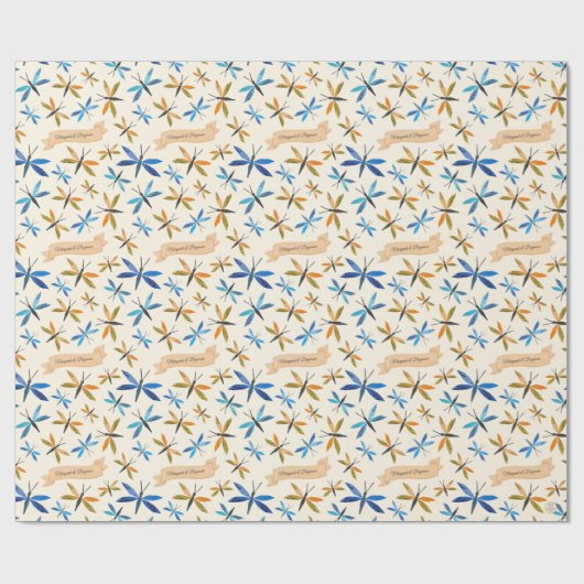 Elegante retro libellen met de hand getrokken libe cadeaupapier (Vlak)