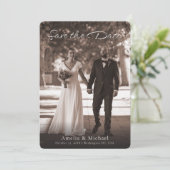 Elegante Retro Maroon bruiloft Save the Date Kaart (Staand voorkant)