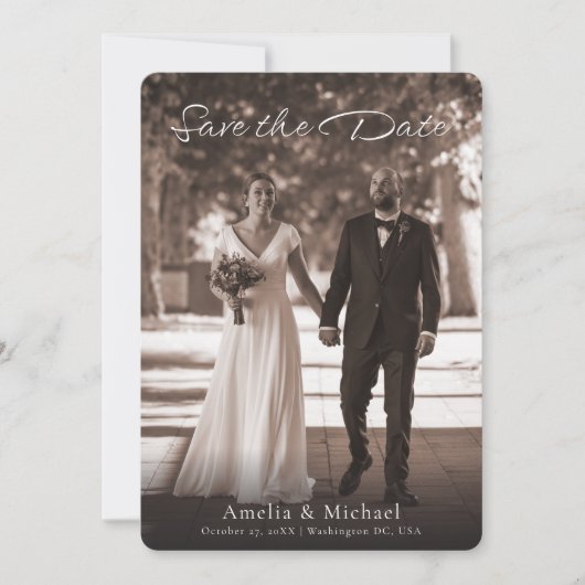 Elegante Retro Maroon bruiloft Save the Date Kaart (Voorkant)