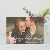 Elegante Retro Merry Christmas Script Foto Feestdagenkaart (Staand voorkant)