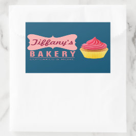 Elegante Retro Mooie Cake Shop Roze Cupcake Bakker Rechthoekige Sticker