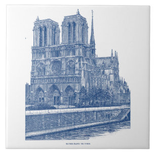 Elegante retro Notre Dame de Paris Indigo Blauw Tegeltje