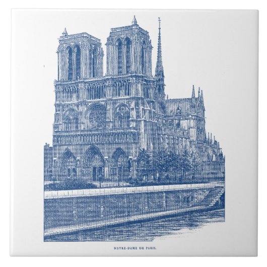 Elegante retro Notre Dame de Paris Indigo Blauw Tegeltje (Voorkant)