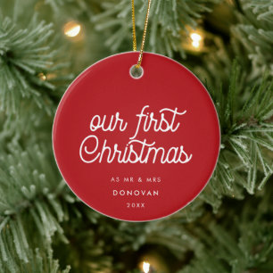 Elegante retro Onze eerste rode kerstfoto Keramisch Ornament