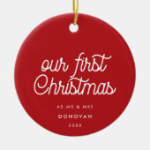 Elegante retro Onze eerste rode kerstfoto Keramisch Ornament (Voorkant)
