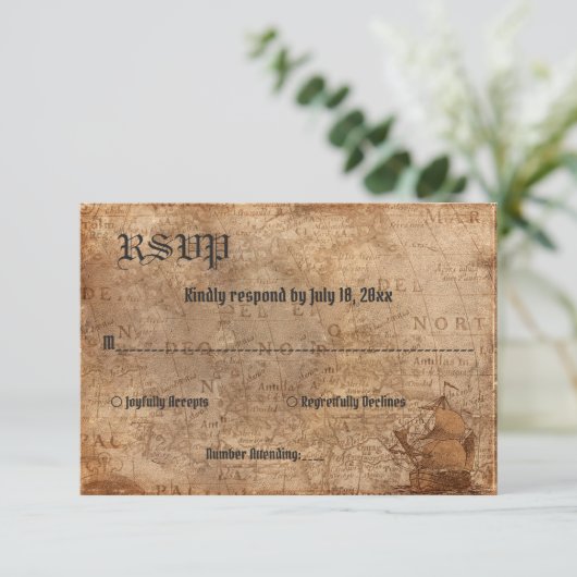 Elegante  Retro Oude Kaart Scheepsbruiloft (Staand voorkant)