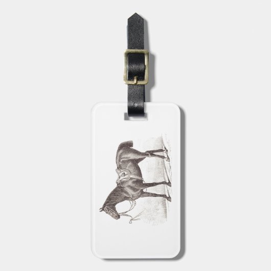 Elegante retro paardengravure bagagelabel (Voorkant verticaal)