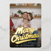 Elegante Retro Prettig Kerstmis Script Foto Folie Feestdagenkaart (Voorkant)
