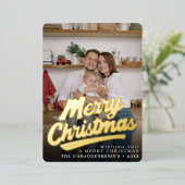 Elegante Retro Prettig Kerstmis Script Foto Folie Feestdagenkaart (Staand Voorkant)