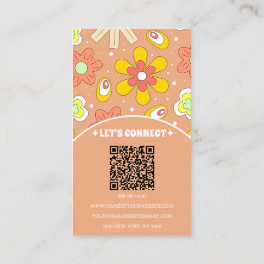 Elegante Retro QR Code Groovy Floral Trendy Boho Visitekaartje (Achterkant)