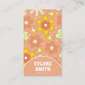 Elegante Retro QR Code Groovy Floral Trendy Boho Visitekaartje (Voorkant)