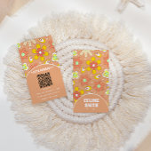 Elegante Retro QR Code Groovy Floral Trendy Boho Visitekaartje