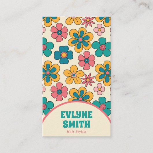 Elegante Retro QR-code Groovy Floral Unique Boho Visitekaartje (Voorkant)