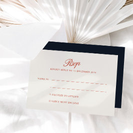 Elegante Retro Red & Deep Blue Black RSVP-kaart RSVP Kaartje