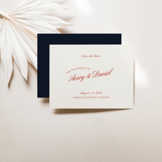 Elegante Retro Red & Deep Blue Save the Date Kaart