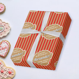 Elegante Retro Red Gold Popcorn Stripes Patroon Cadeaupapier