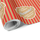 Elegante Retro Red Gold Popcorn Stripes Patroon Cadeaupapier (Rol Hoek)
