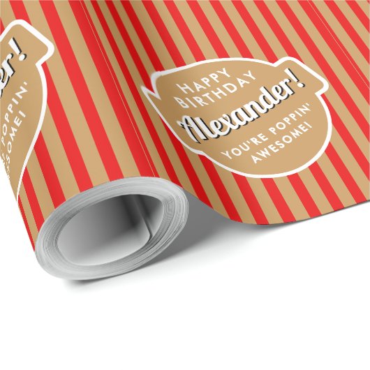 Elegante Retro Red Gold Popcorn Stripes Patroon Cadeaupapier (Rol Hoek)