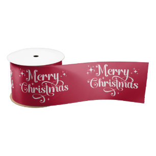 Elegante Retro Red Merry Christmas Wrapping Satijnen Lint