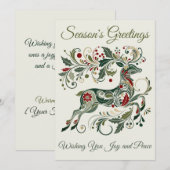 Elegante Retro Rendier Muntgroen Unieke Kerstmis Feestdagenkaart (Voorkant / Achterkant)