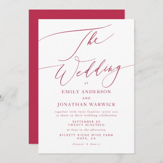 Elegante retro rode magenta op de bruiloft kaart (Voorkant / Achterkant)