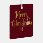 Elegante Retro Rood en Goud Vrolijke Kerstfoto Metalen Ornament (Voorkant Rechts)