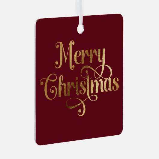 Elegante Retro Rood en Goud Vrolijke Kerstfoto Metalen Ornament (Voorkant Rechts)