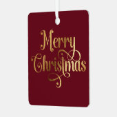 Elegante Retro Rood en Goud Vrolijke Kerstfoto Metalen Ornament (Voorkant links)