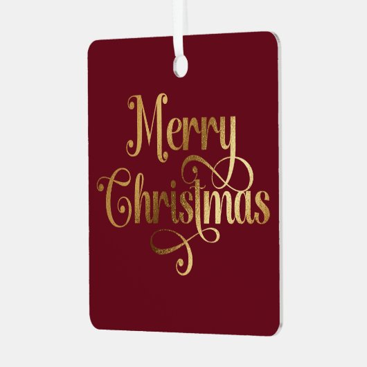 Elegante Retro Rood en Goud Vrolijke Kerstfoto Metalen Ornament (Voorkant links)