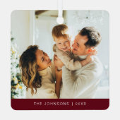 Elegante Retro Rood en Goud Vrolijke Kerstfoto Metalen Ornament (Achterkant)