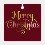 Elegante Retro Rood en Goud Vrolijke Kerstfoto Metalen Ornament (Voorkant)