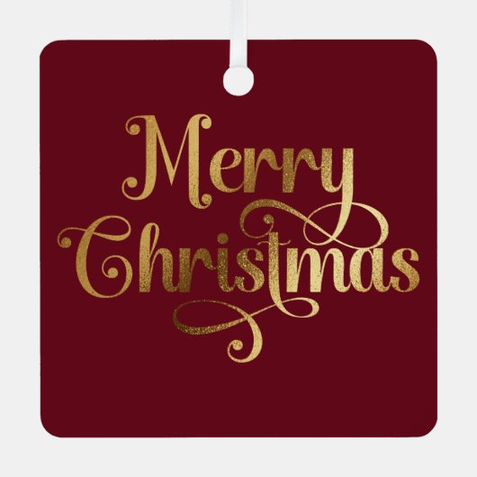 Elegante Retro Rood en Goud Vrolijke Kerstfoto Metalen Ornament (Voorkant)