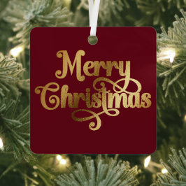 Elegante Retro Rood en Goud Vrolijke Kerstfoto Metalen Ornament