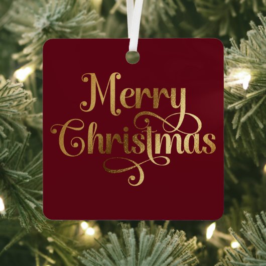 Elegante Retro Rood en Goud Vrolijke Kerstfoto Metalen Ornament (Insitu)