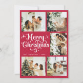 Elegante Retro Rood en Wit Vrolijk Kerstgezin Feestdagenkaart (Voorkant)