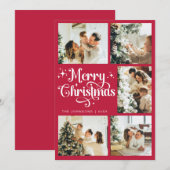 Elegante Retro Rood en Wit Vrolijk Kerstgezin Feestdagenkaart (Voorkant / Achterkant)