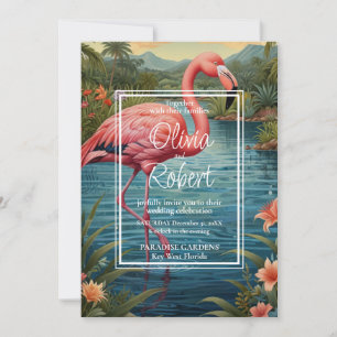 Elegante retro roze flamingo tropische boho tuin kaart