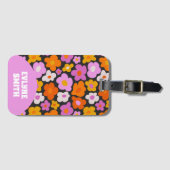 Elegante Retro Roze Kleurrijke Moderne Groovy Flor Bagagelabel (Voorkant (horizontaal))