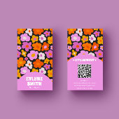 Elegante Retro Roze Kleurrijke QR Code Groovy Flor Visitekaartje