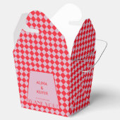 Elegante Retro Roze & Rode Geruite Trouw Bedankdoosjes (Geopend)