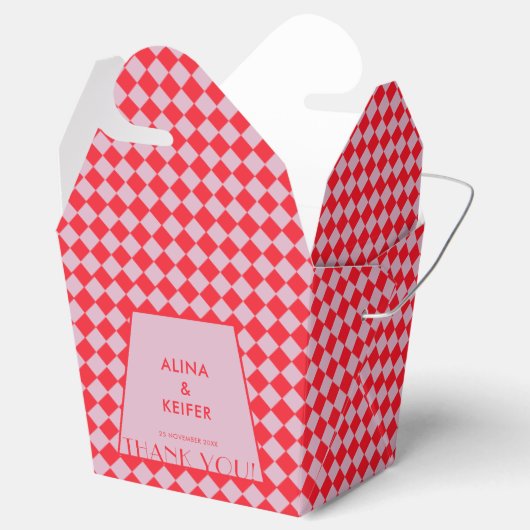 Elegante Retro Roze & Rood Geruite bruiloft Bedankdoosjes (Geopend)