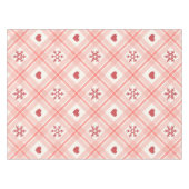 Elegante Retro Roze Sneeuwvlok en Rood Hart Patroo Tafelkleed (Voorkant (Horizontaal))