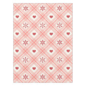 Elegante Retro Roze Sneeuwvlok en Rood Hart Patroo Tafelkleed (Voorkant)