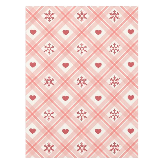 Elegante Retro Roze Sneeuwvlok en Rood Hart Patroo Tafelkleed (Voorkant)