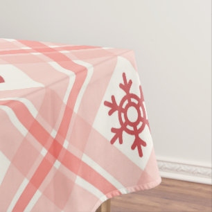 Elegante Retro Roze Sneeuwvlok en Rood Hart Patroo Tafelkleed