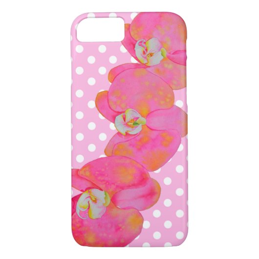 Elegante retro roze waterverf orchideeën polka dot Case-Mate iPhone case (Achterkant)