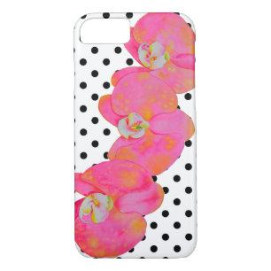 Elegante retro roze waterverf orchideeën polka dot Case-Mate iPhone case