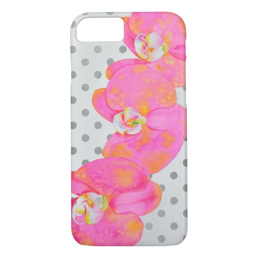 Elegante retro roze waterverf orchideeën polka dot Case-Mate iPhone case (Achterkant)